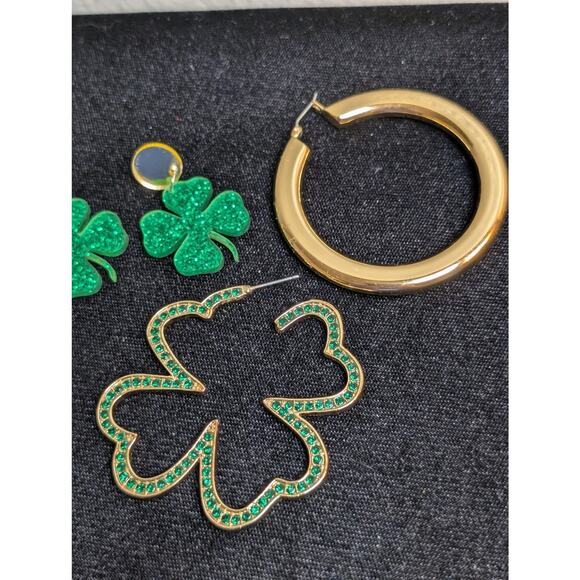 Lot of Three Pair Earrings -- Two Shamrock & One Large Gold Tube Hoop Earring - Picture 8 of 9
